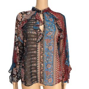Zara Patchwork Print Floral Blouse Women's Multicolor Artsy Retro Cottagecore S